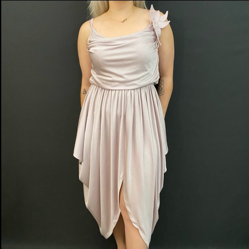 70s Vicky Vaughn Junior Draped Lavender Spaghetti Strap Dress
